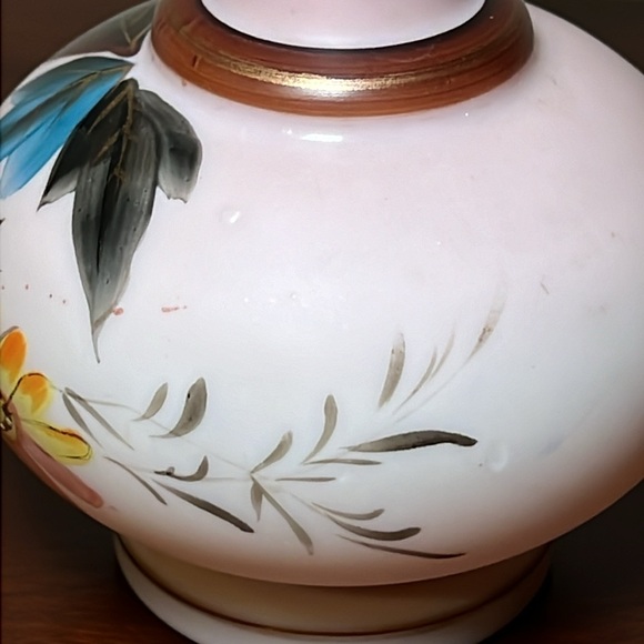 Antique Bristol Glass handpainted floral Bristol pink opaline glass vase - Picture 6 of 9